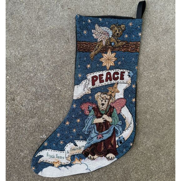 Vintage 90s Boyd's Bears & friends Peace tapestry Christmas stocking 18"